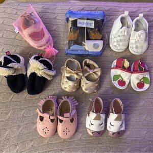EUC 8pc Robeez/Zutano/Nicole Miller Baby Girl Soft Sole Shoe Bundle, Sizes 2-3